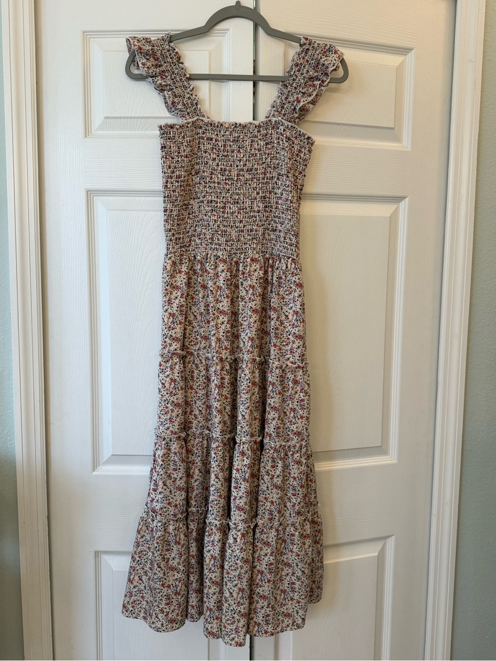 BTFBM Smocked Floral Tiered Boho Maxi Dress